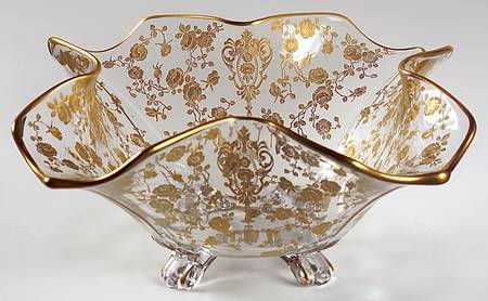 Rose Point Clear (Stem 3500, Gold Encrusted) 3400 11" 4 Toed Fancy Edge Bowl