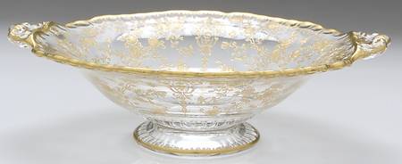 Rose Point Clear (Stem 3500, Gold Encrusted) Round Low Handled Comport (Height X Width)