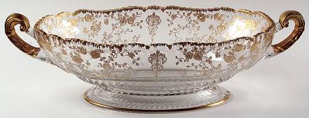 Rose Point Clear (Stem 3500, Gold Encrusted) 16" Oval Handled Footed Bowl