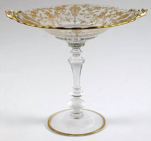 Rose Point Clear (Stem 3500, Gold Encrusted) Tall Handled Comport (Height X Width)