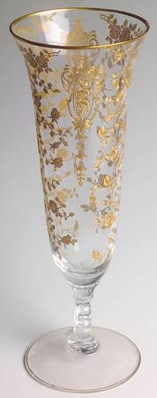 Rose Point Clear (Stem 3500, Gold Encrusted) 12" Keyhole-Stem Footed Vase