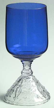 Rose Point Pressed Cobalt Blue Water Goblet