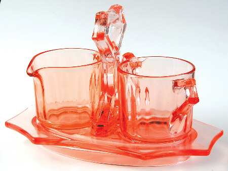 Round Pink Mini Creamer, Sugar and Tray Set