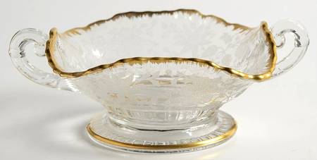 Wildflower Clear (Gold Trim, Stem 3121) Handled Open Candy Dish