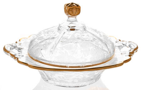 Wildflower Clear (Gold Trim, Stem 3121) 3400 Round Butter & Lid w/Square Knob
