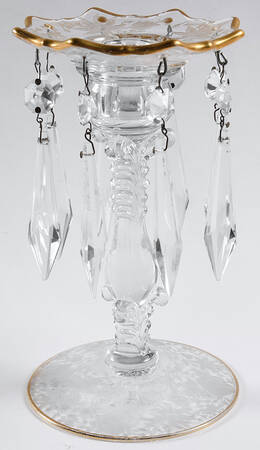 Wildflower Clear (Gold Trim, Stem 3121) 7" Candlestick with Bobeche and Prisms