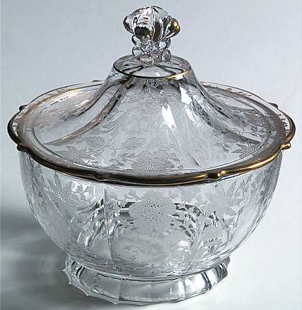 Wildflower Clear (Gold Trim, Stem 3121) Footed Candy Box & Lid