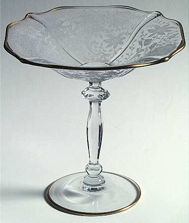 Wildflower Clear (Gold Trim, Stem 3121) 3400 7" Height X 7" Width Tall Comport