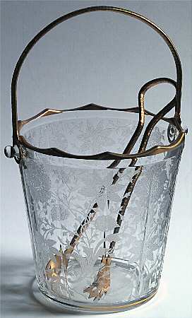 Wildflower Clear (Gold Trim, Stem 3121) 3400/851 Ice Bucket with Handle and Tongs