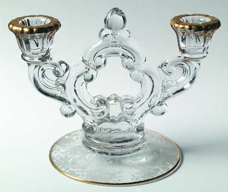 Wildflower Clear (Gold Trim, Stem 3121) 3400/647 2 Light Candlestick (Round Base)