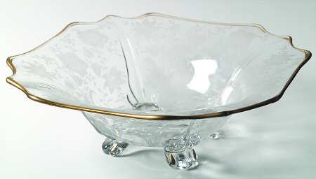 Wildflower Clear (Gold Trim, Stem 3121) #3400 12" Square 4 Toed Bowl by Cambridge