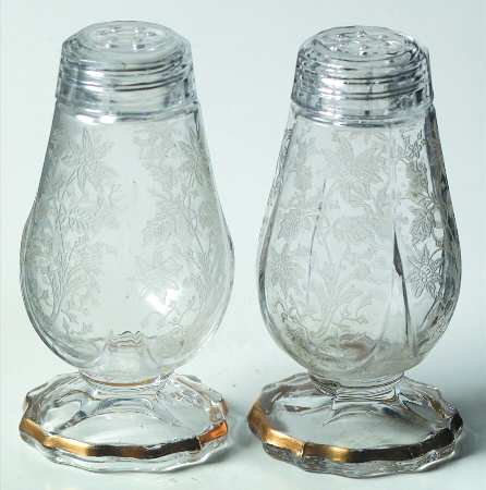 Wildflower Clear (Gold Trim, Stem 3121) 3400/77 Footed Shaker Set with Glass Lids