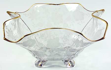 Wildflower Clear (Gold Trim, Stem 3121) 3400 11" 4 Toed Fancy Edge Bowl