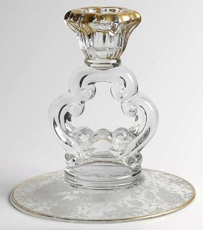 Wildflower Clear (Gold Trim, Stem 3121) 5" KeyHole Candlestick w/Round Base