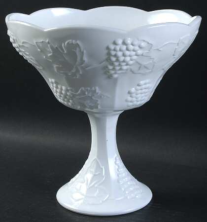 Harvest Milk Glass Round Compote (Height X Width)