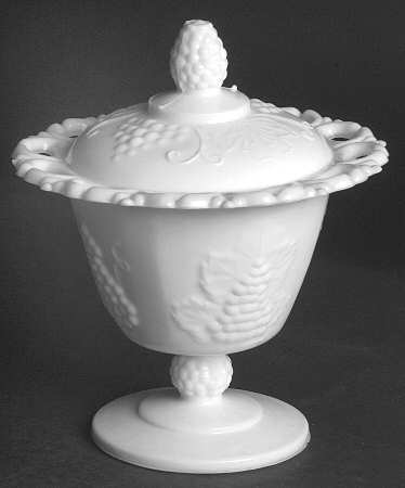 Harvest Milk Glass Footed Candy Dish & Lid