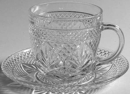Antique Clear (No Knob, 6 Sided Stem) Cup & Saucer Set