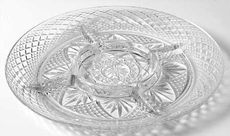 Antique Clear (No Knob, 6 Sided Stem) 10" Round 5 Part Relish