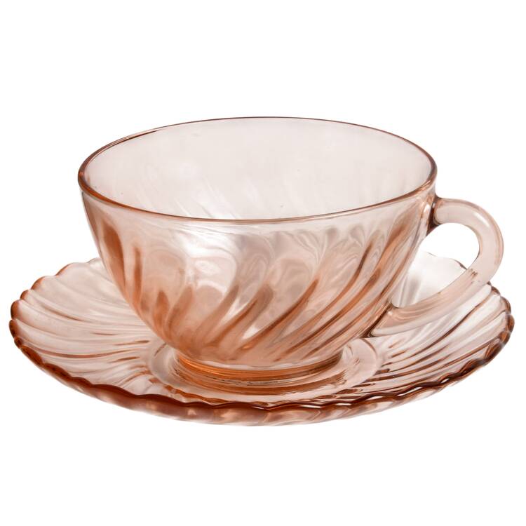 Rosaline Pink (Swirl Optic) Cup and Saucer Set