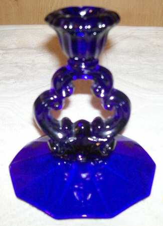 3400 Cobalt Blue 5" KeyHole Candlestick w/10 Sided Base