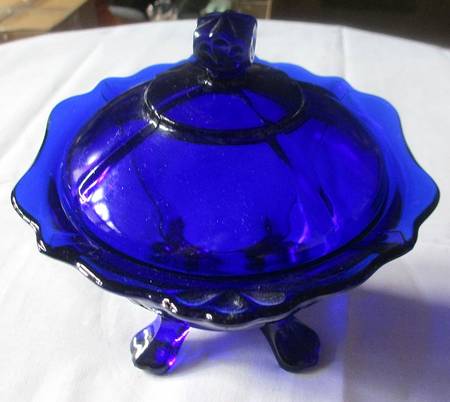 3400 Cobalt Blue 3400/9 Four Toed Candy Dish with Lid