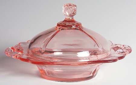 3400 Pink 3400 Round Butter & Lid w/Square Knob