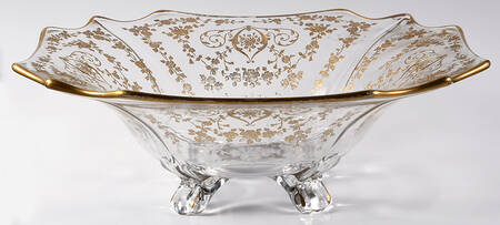 Diane Clear (Stem 3122, Gold Encrusted) #3400 12" Square 4 Toed Bowl