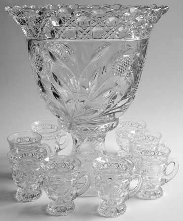 Wild Rose Clear (10 Piece) Punch Set (Bowl, 8 Cups, Stand)