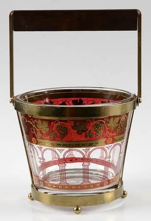 Golden Grapes Burgundy Small Ice Bucket W/Metal Stand