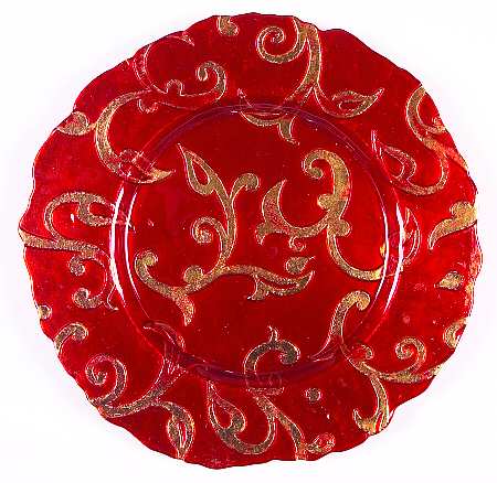 Decorated Glassware (Oriental Scroll) 13" Round Platter