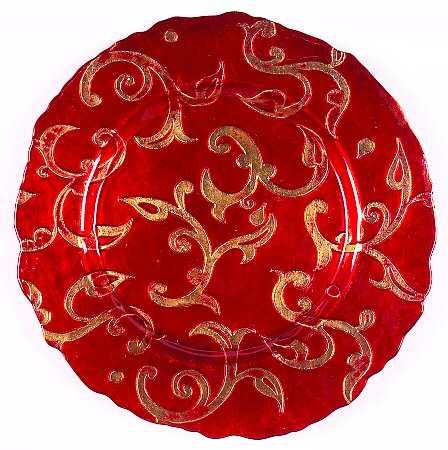Decorated Glassware (Oriental Scroll) 16" Round Platter