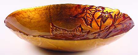 Decorated Glassware (Red Gold Leaf) 15" Salad Bowl