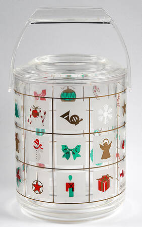 Xmas Potpourri Handled Ice Bucket W/ Lid and Ice Insert