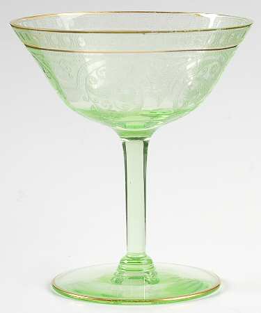 Etch 704 Emerald Green (Gold Trim, Stem 3060) Champagne/Tall Sherbet