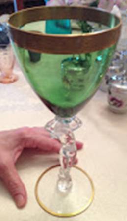 Nude Stems-All Colors & Variations Forest Green Water Goblet w/Minton Encrusted Band