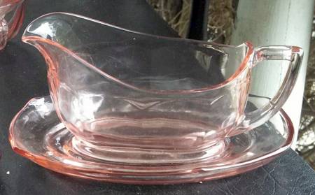 Octagon Pink Gravy Boat and Underplate
