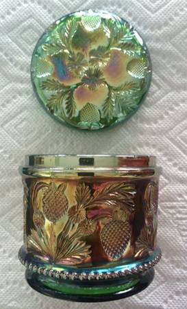 Inverted Strawberry Green Carnival Powder Jar & Lid