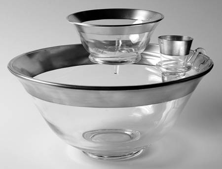 Silver Band Chip & Dip Bowls & Toothpick Holder w/Plastic Hold
