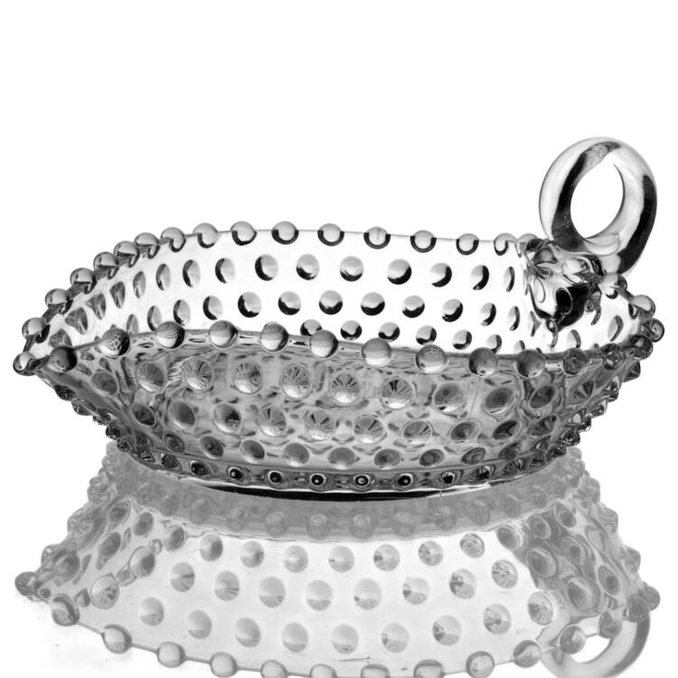Hobnail Clear (Pressed) 6" Handled Heart Shape Nappy