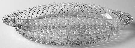 Hobnail Clear (Pressed) 12" Oval 3 Part Celery/Relish