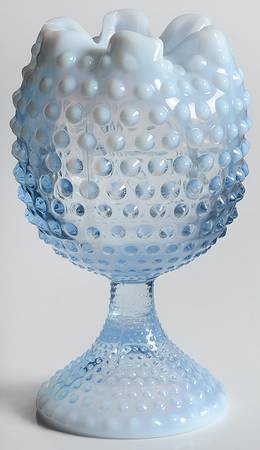 Hobnail Blue (Opalescent) Footed Ivy Ball Vase