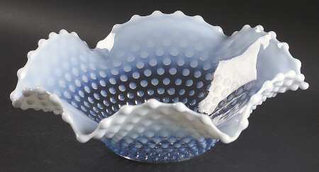 Hobnail Blue (Opalescent) 11" Round Crimped Bowl