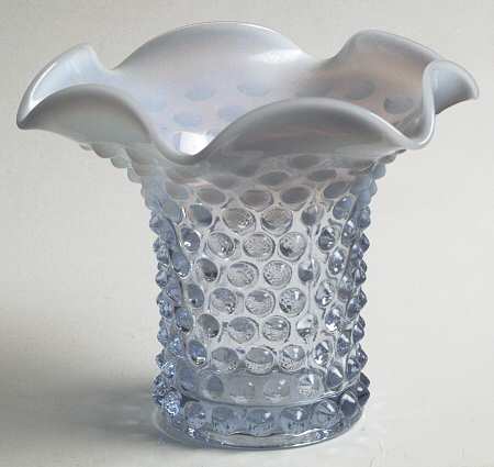 Hobnail Blue (Opalescent) 4" Crimped Vase