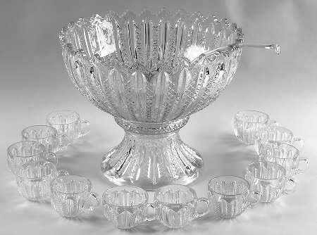Mardi Gras Clear (Pressed) (15 Piece) Punch Set with Cupped Bowl & Stand