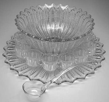 Mardi Gras Clear (Pressed) (15 Pc) Punch Set (Flared Bwl,Undplt,Lad,12cups)
