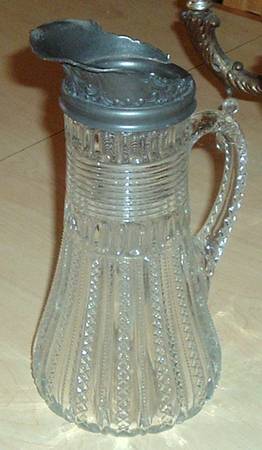 Mardi Gras Clear (Pressed) Pitcher Tankard w/Metal Collar