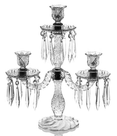 Sandwich Clear (Stem 41) 3 Light Candelabra w/3 Bobeche & 30 Prisms