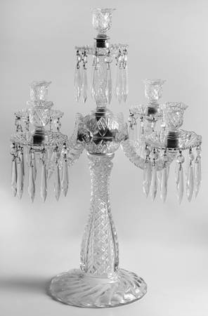 Sandwich Clear (Stem 41) 5 Light Candelabra w/ 5 Bobeche & 60 Prisms