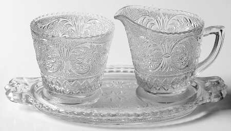 Sandwich Clear (Stem 41) Creamer, Sugar and Tray Set