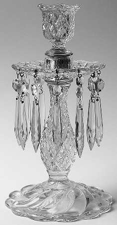 Sandwich Clear (Stem 41) 9" Candlestick W/Bobeche & 12 Prisms